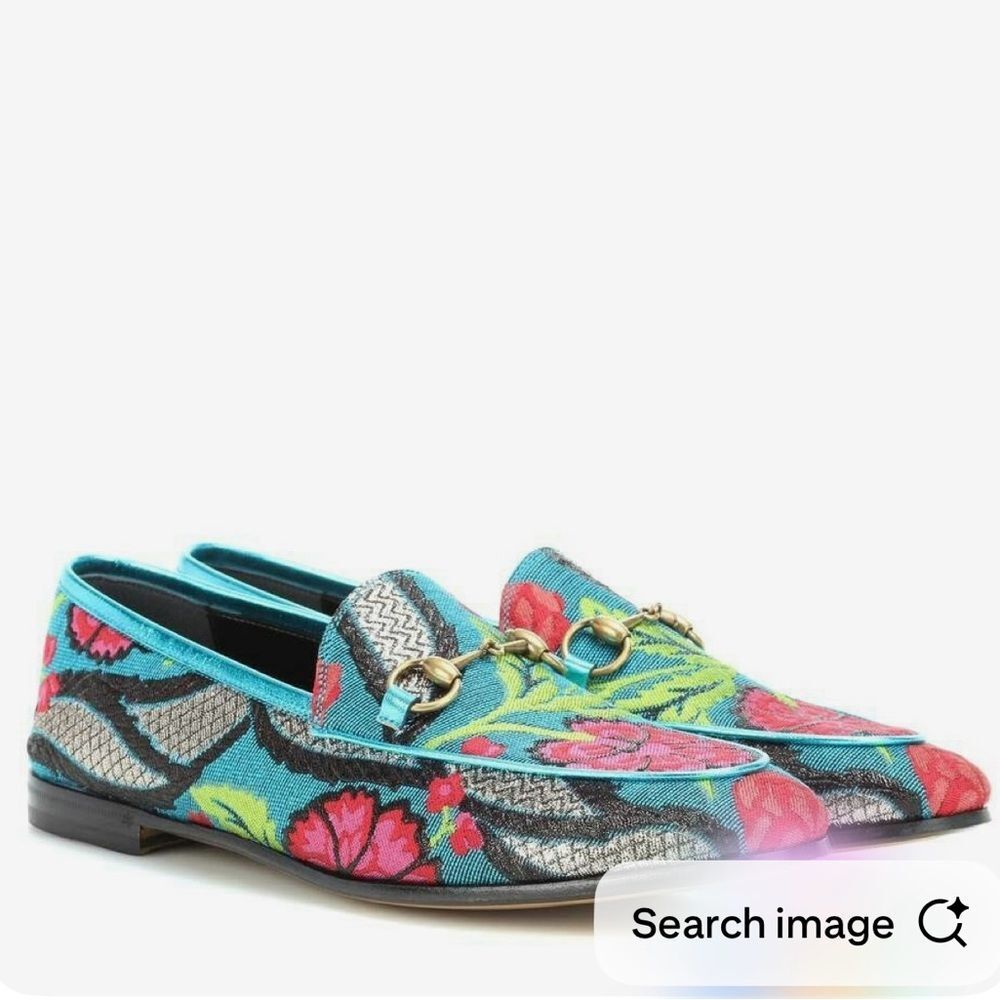 Gucci Jordaan Floral Embroidered Loafers - Multicolor size 35.5 - Picture 2 of 7